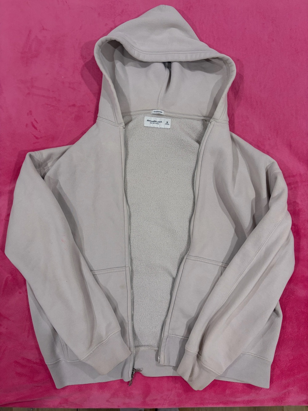 Abercrombie & Fitch Oversized Beige Fleece Hoodie